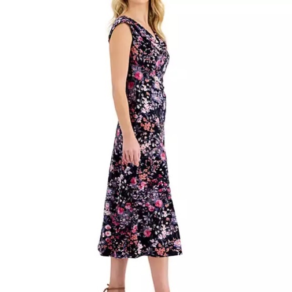Connected Floral-Print Cowl-Neck Dress size s - Picture 3 of 8